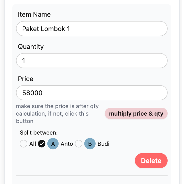 3. Assign Your Friends to the Items Screenshot 1