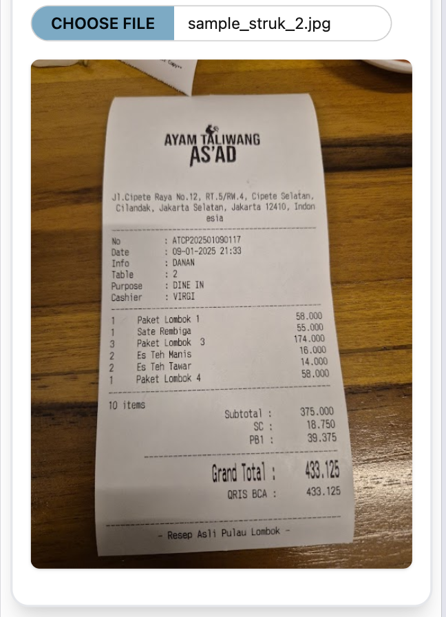 1. Upload Receipt Image Screenshot 1